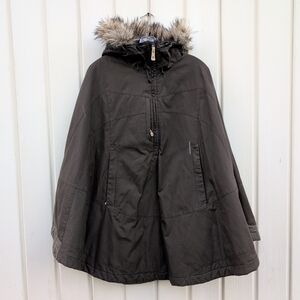 Fjallraven Jacket Womens XS G1000 Luhkka Cape Poncho Faux Fur Hooded Olive Green